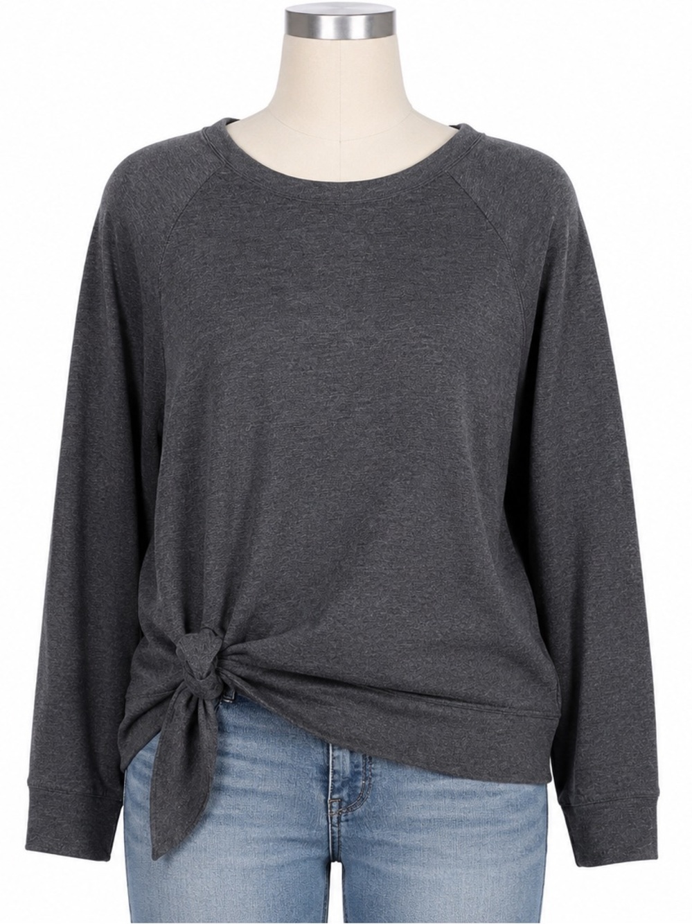 Old Navy Charcoal Gray Tie Front Sweatshirt Large Raglan Sleeve Pullover